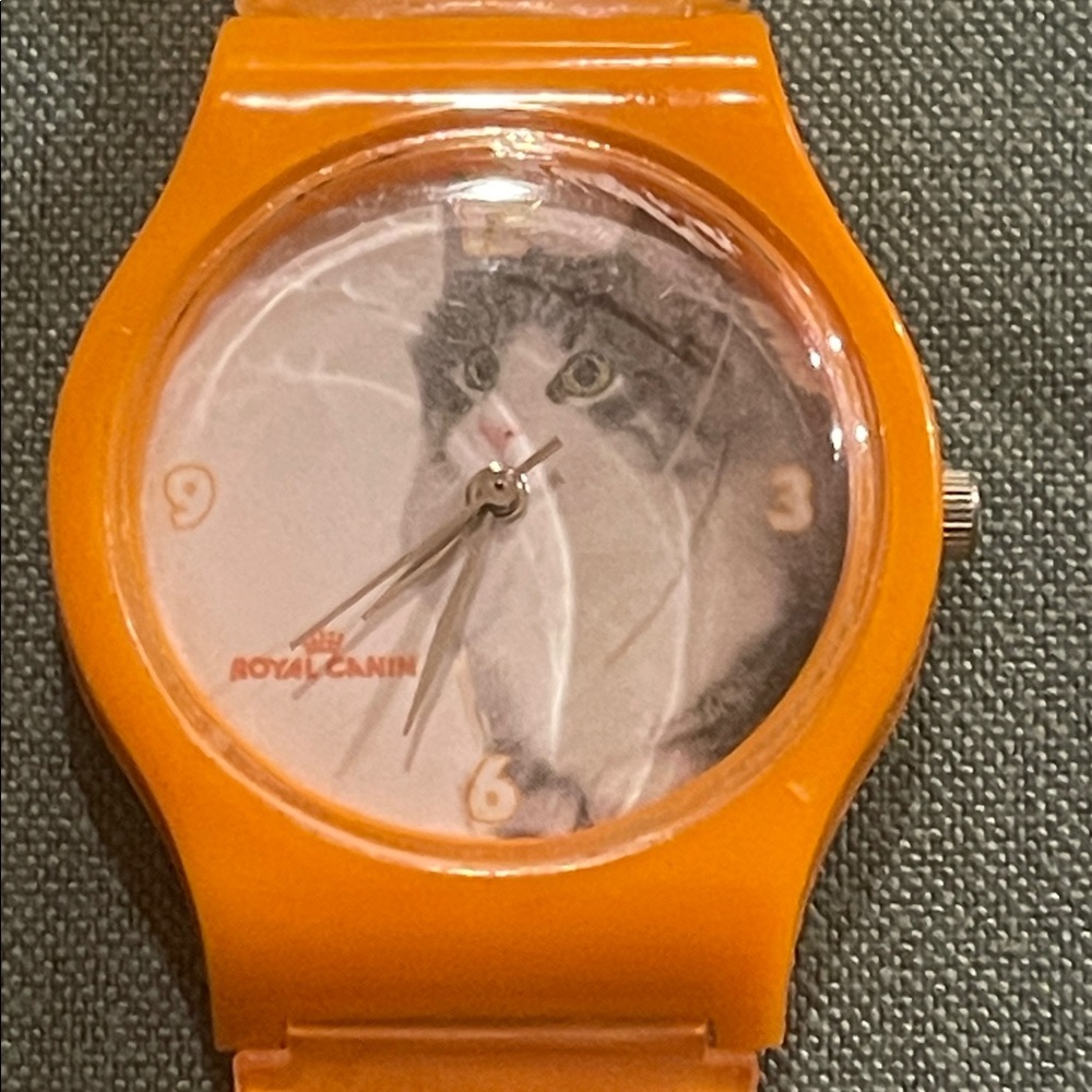 Orange and White Wrist Watch with Ombre Strap and Cat Clock Face